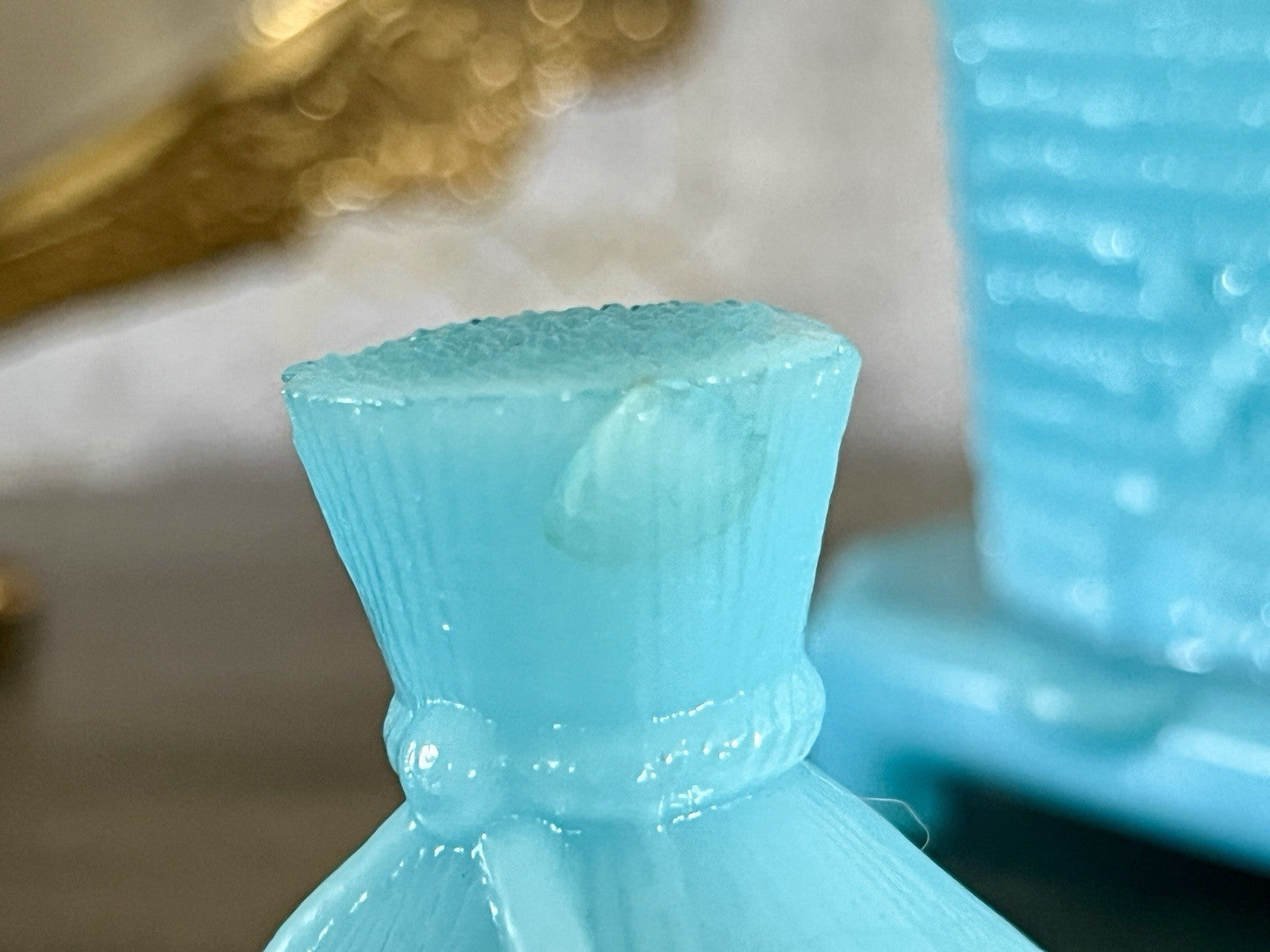 Antik Portieux 1900 Bienenstock Glasdose Dose Opalglas Deckeldose blau Pressglas