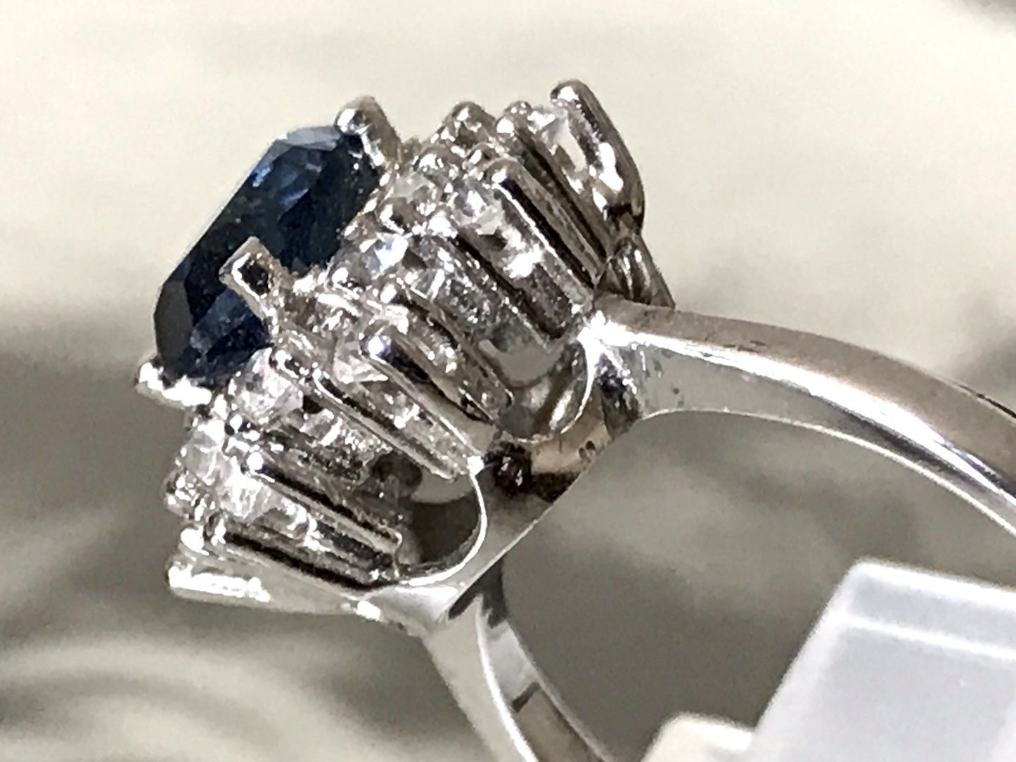 Vintage Entourage Halo Ring farblose Steine & Saphir Silber 925  ~Gr.52