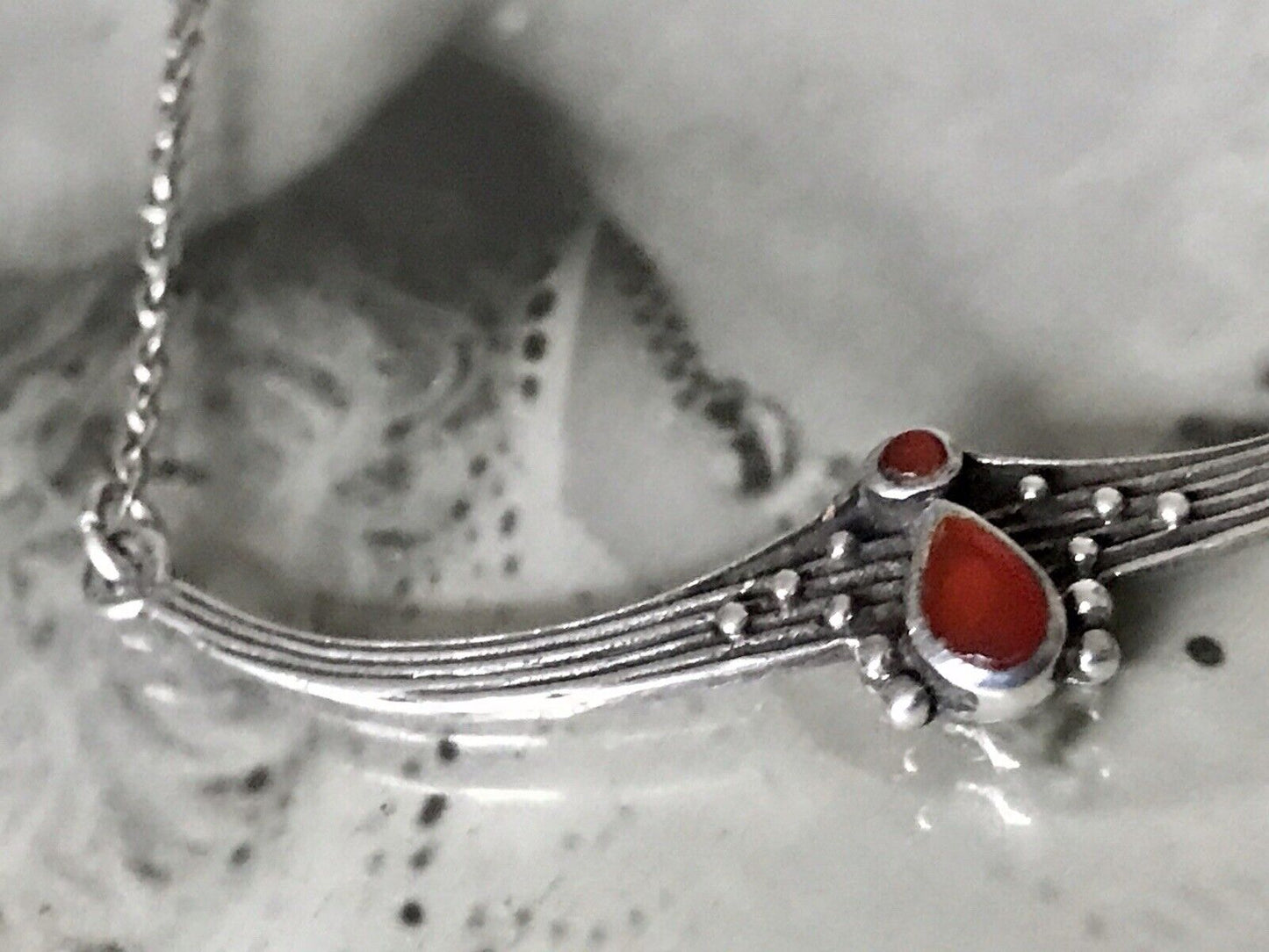 Antik Jugendstil Art Déco 925 Sterling Silber Collier Halskette roter Stein