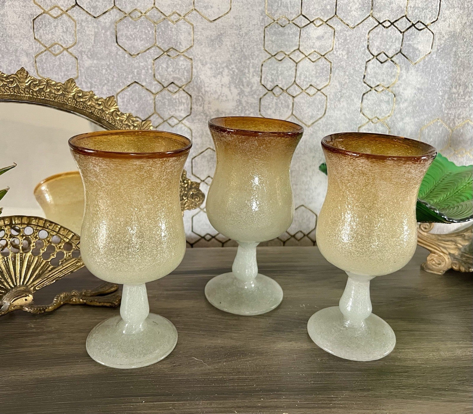 Antik Art Deco 3 Weingläser Weinkelche Glas Murano Pulegoso Napoleone Martinuzzi