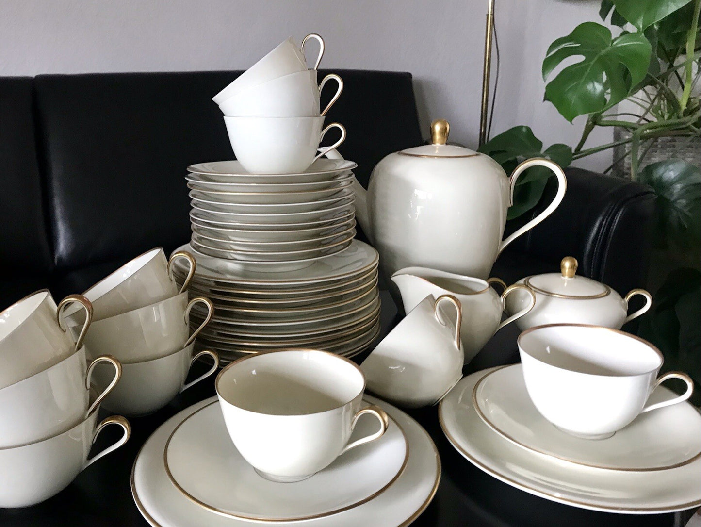 Vintage Art Déco elfenbein Porzellan Kaffeeservice Service 12 Pers. Edelstein