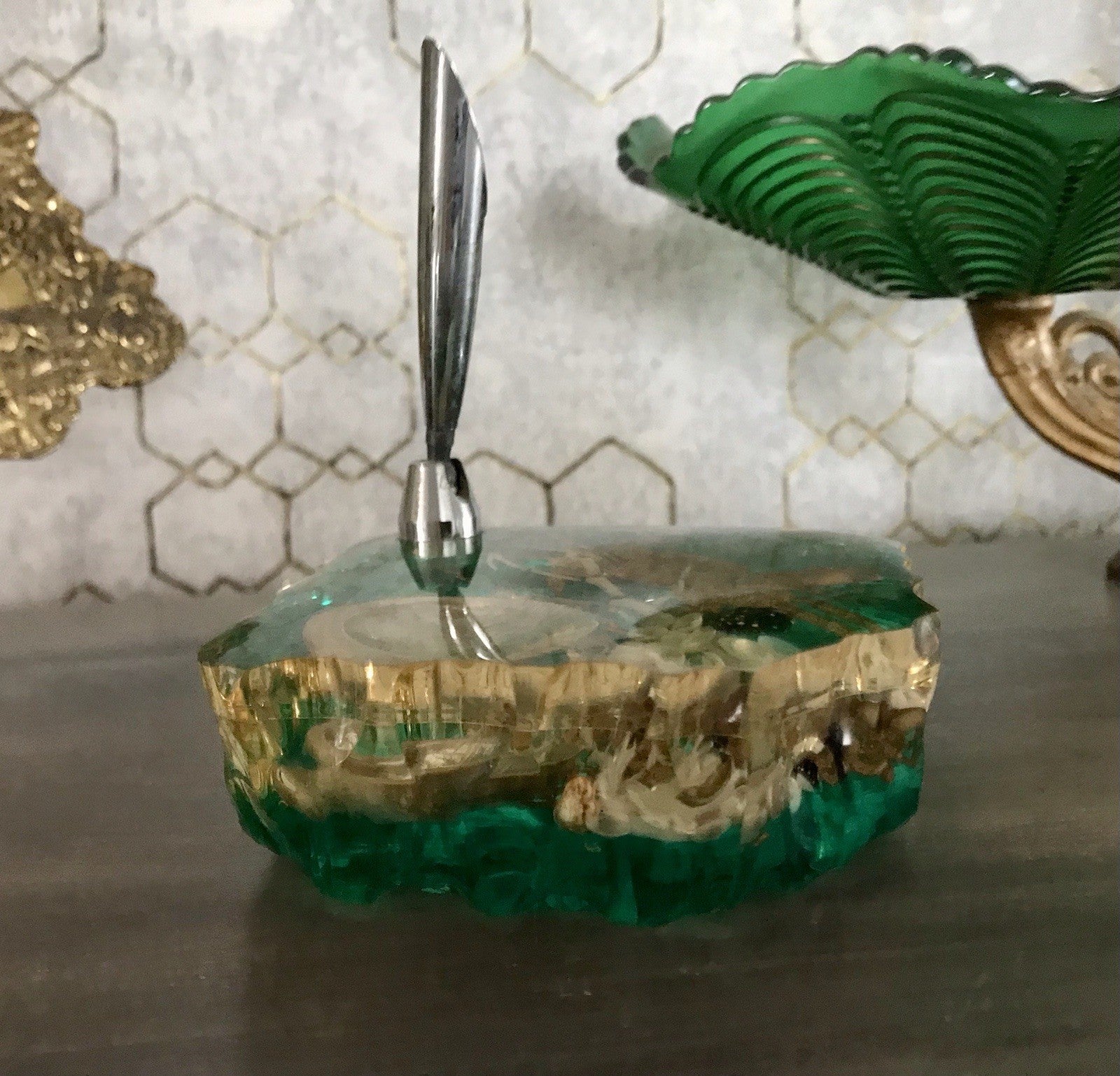 Vintage Mid Century String-Ära 60er Stifthalter Acryl Unterwasserwelt