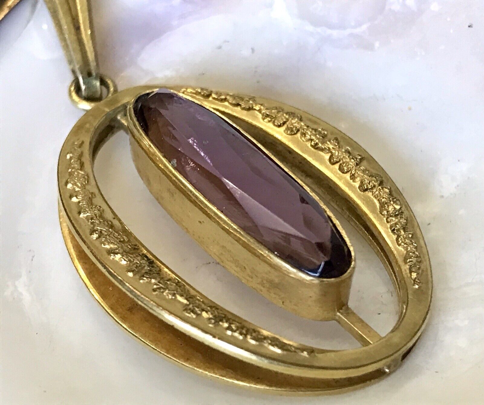 Vintage SP Edel Designer Anhänger lila Stein Amethyst? Amerik. Doublè vergoldet