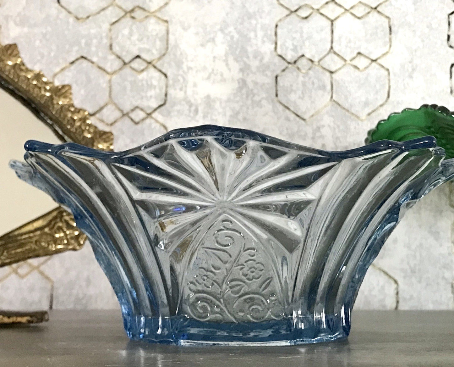 Antik Blau Art Déco Schale Pressglas Glasschale So Schön!