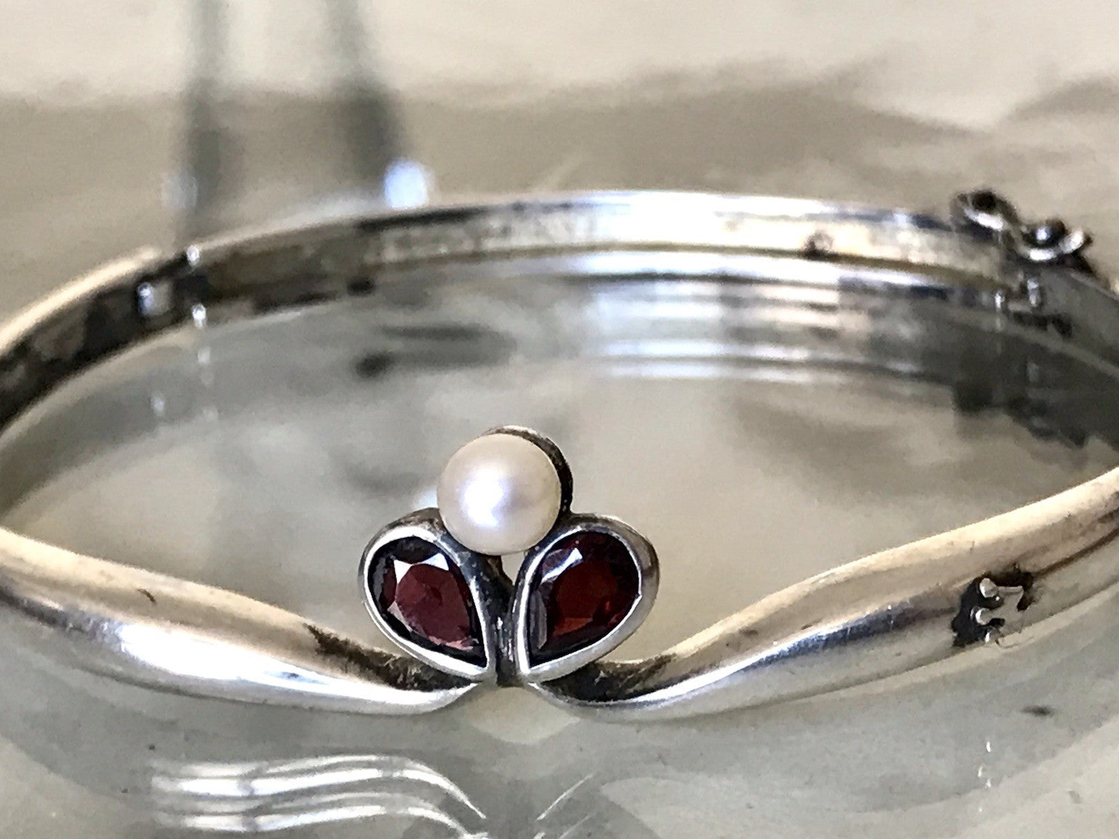 Antik alt Silber Armreif Reif Armband Armspange Granate & Perle so schön!