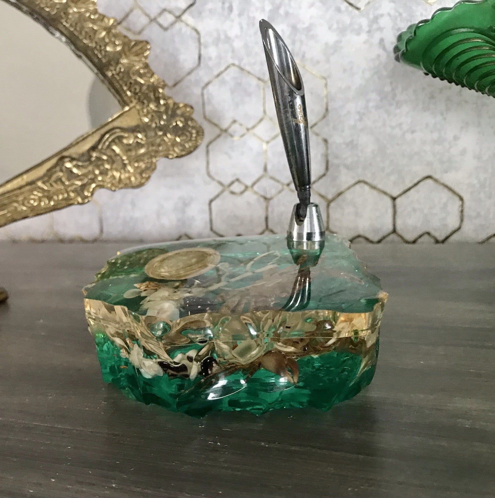 Vintage Mid Century String-Ära 60er Stifthalter Acryl Unterwasserwelt