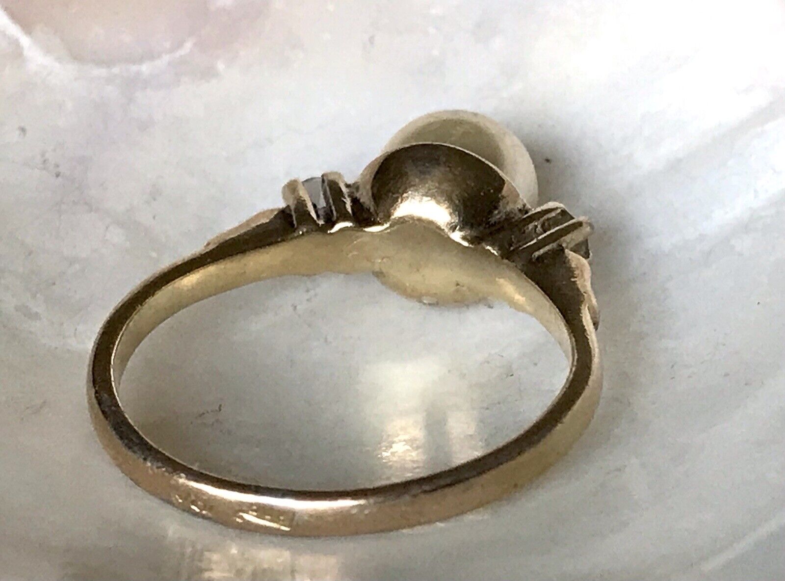 Antik Alt Edel DAMEN RING Silber 925 Perle farblose Steine Gr.58 18,4 vergoldet