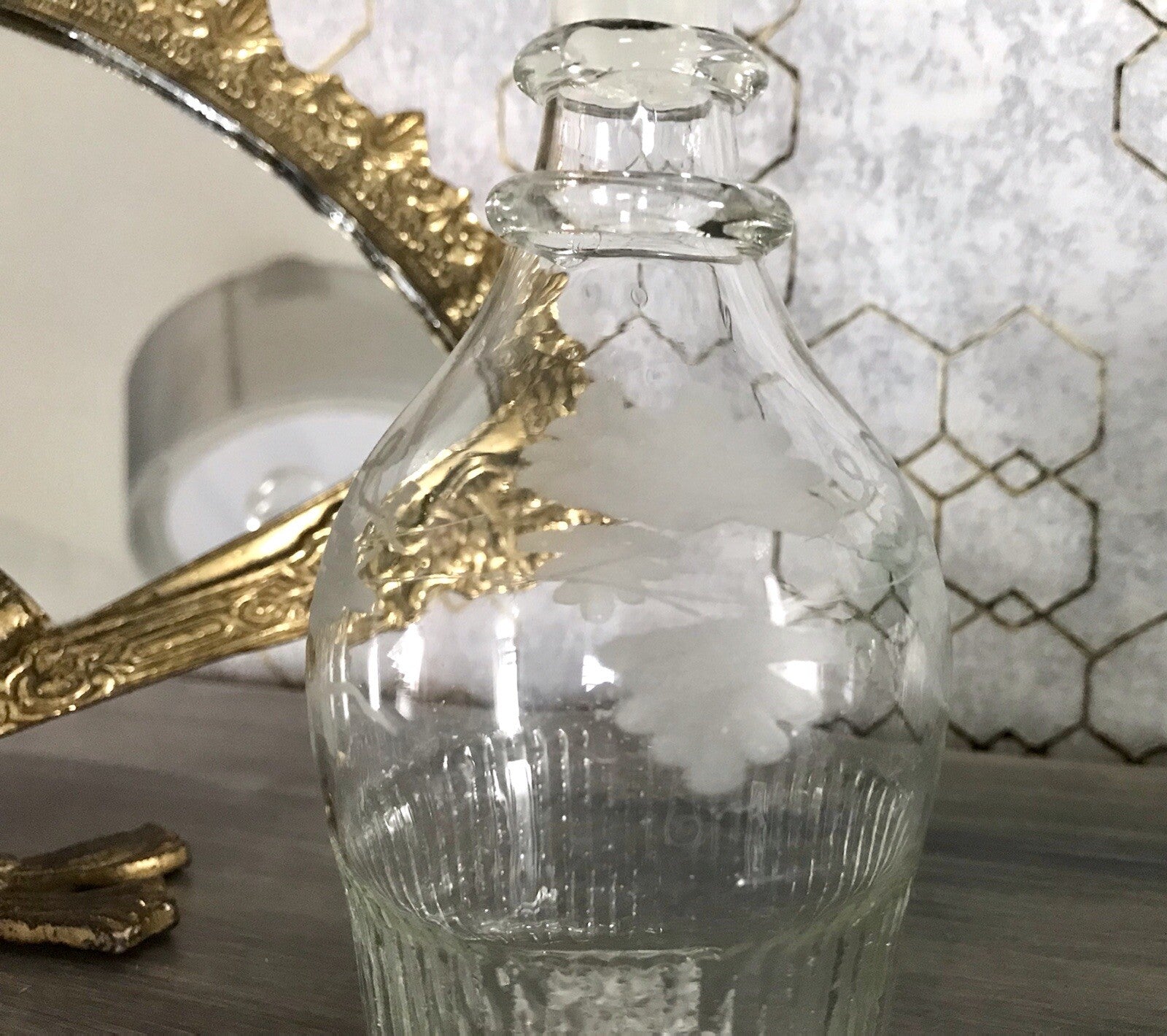 Antik Biedermeier kleine Karaffe Weinkaraffe Dekanter Glas graviert