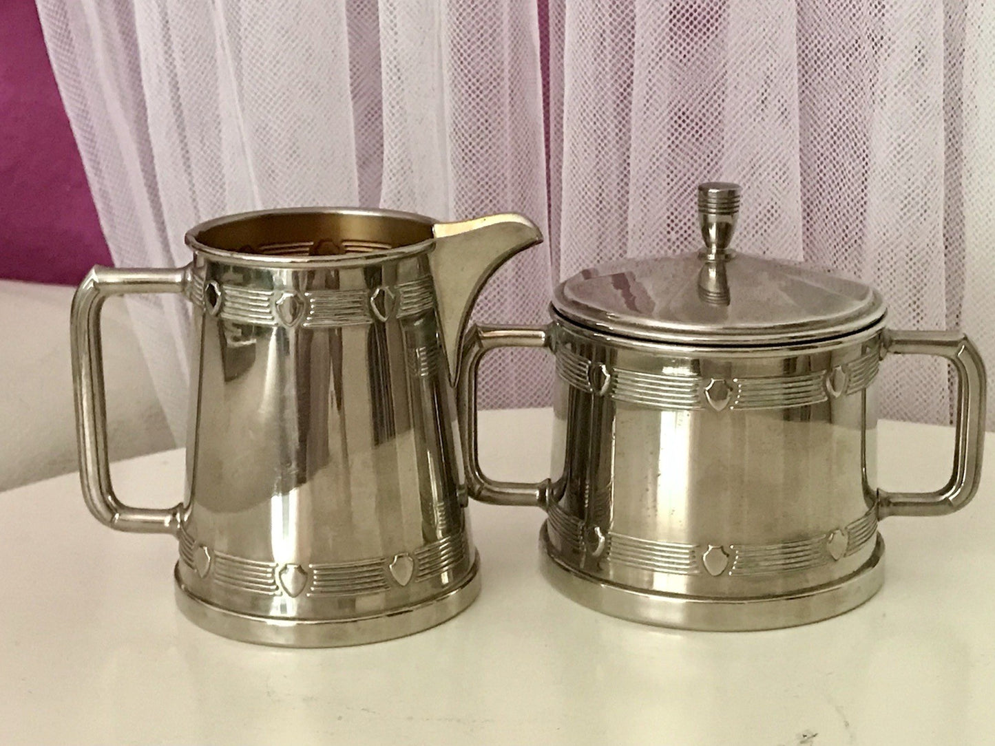 Antik Jugendstil Art Déco Kaffee Kernstück Zuckerdose Rahmgießer verchromt? 2tlg
