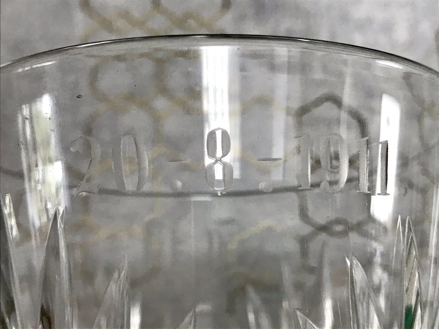 Antik Adenken Glas Pokalglas Kelch Pokalkelch Luftblasen 20.08.1911 Jugendstil