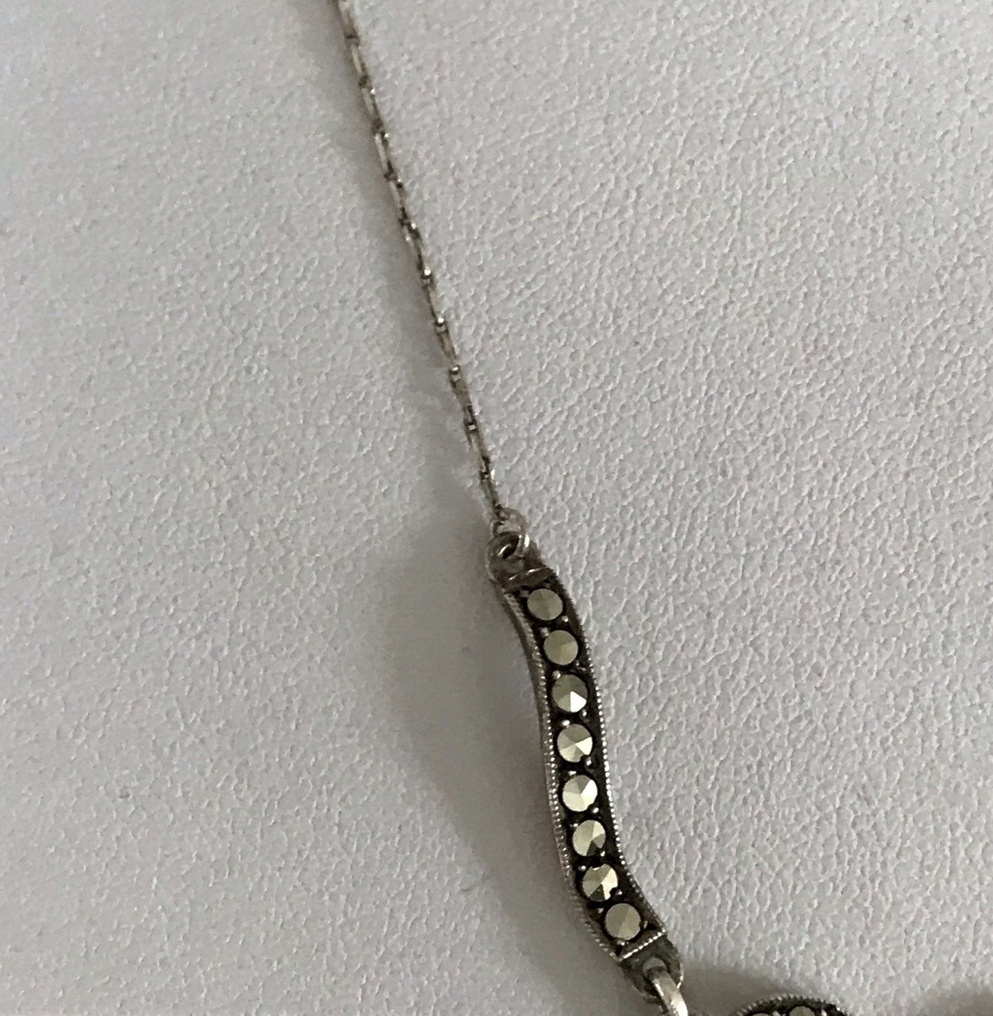 Antik Edel Jugendstil 835 Silber Collier Halskette Markasite Schleife
