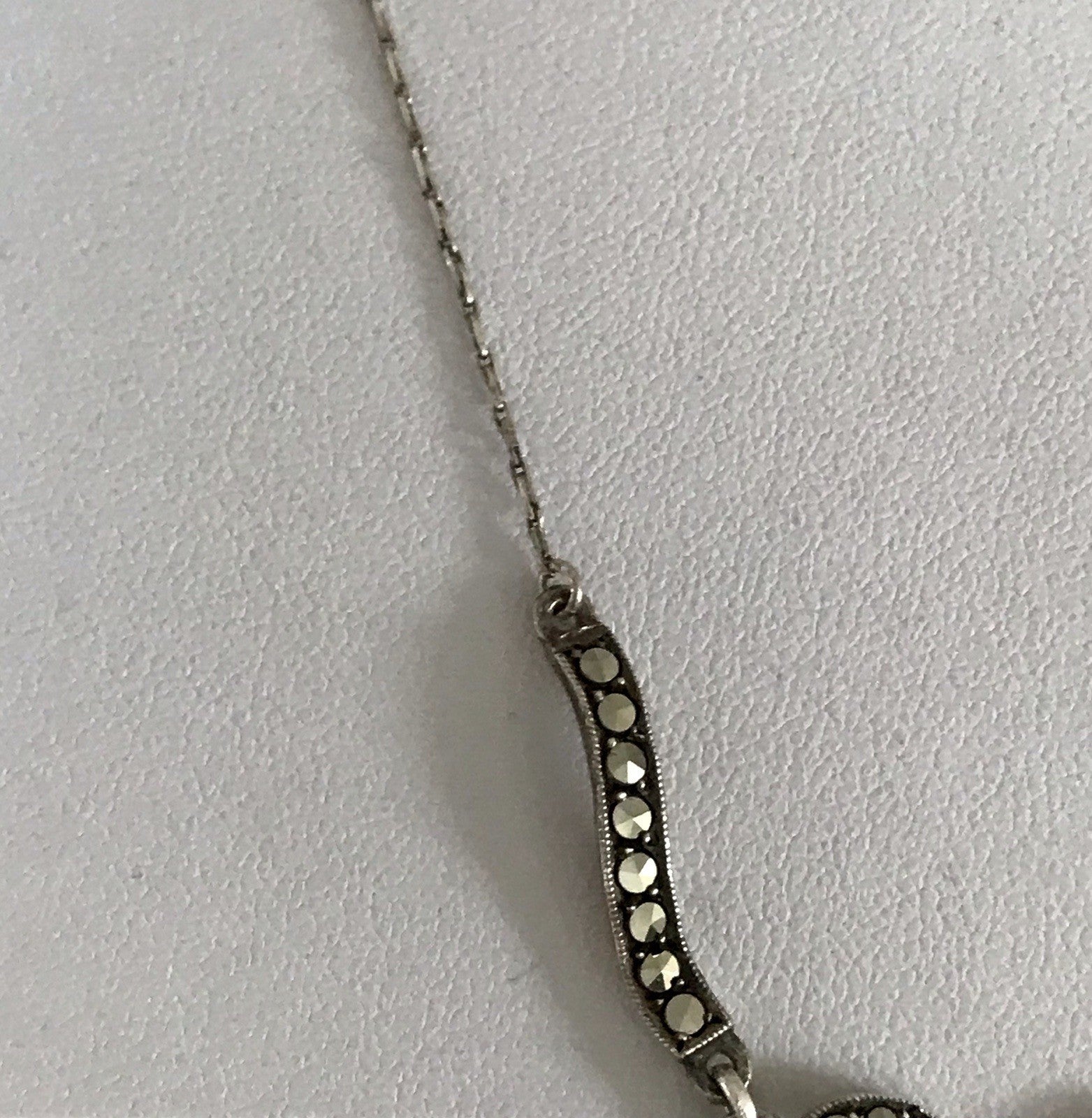 Antik Edel Jugendstil 835 Silber Collier Halskette Markasite Schleife