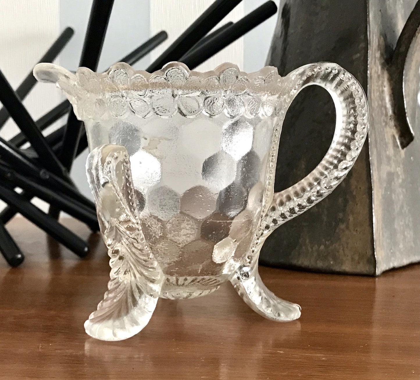 Antik Pressglas Sahnegießer Milchkännchen Kännchen Glas selten ungewöhnlich WOW