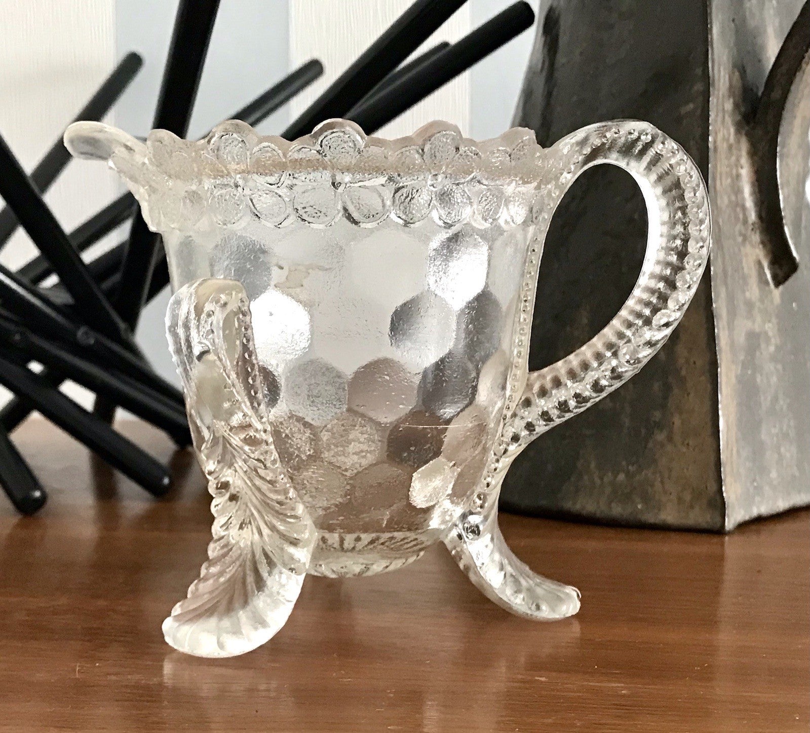 Antik Pressglas Sahnegießer Milchkännchen Kännchen Glas selten ungewöhnlich WOW