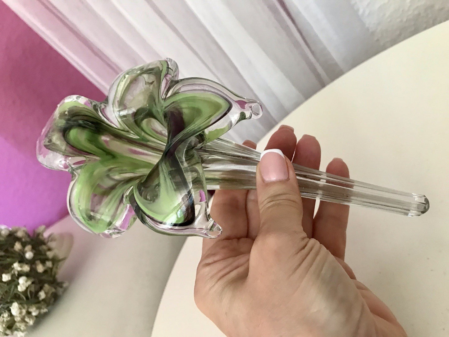 Vintage Murano ? 60er Jahre liegende Glasvase Vase Tischvase grün