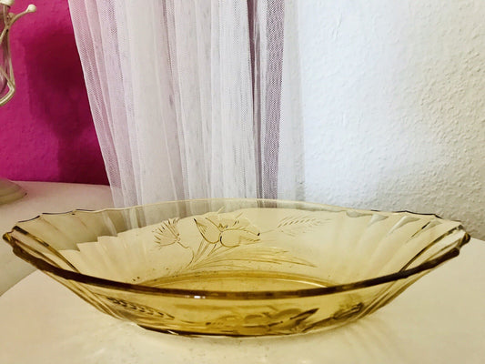 Antik Art Déco Bernstein Farbe gelb Pressglas Schale Jardiniere Glas