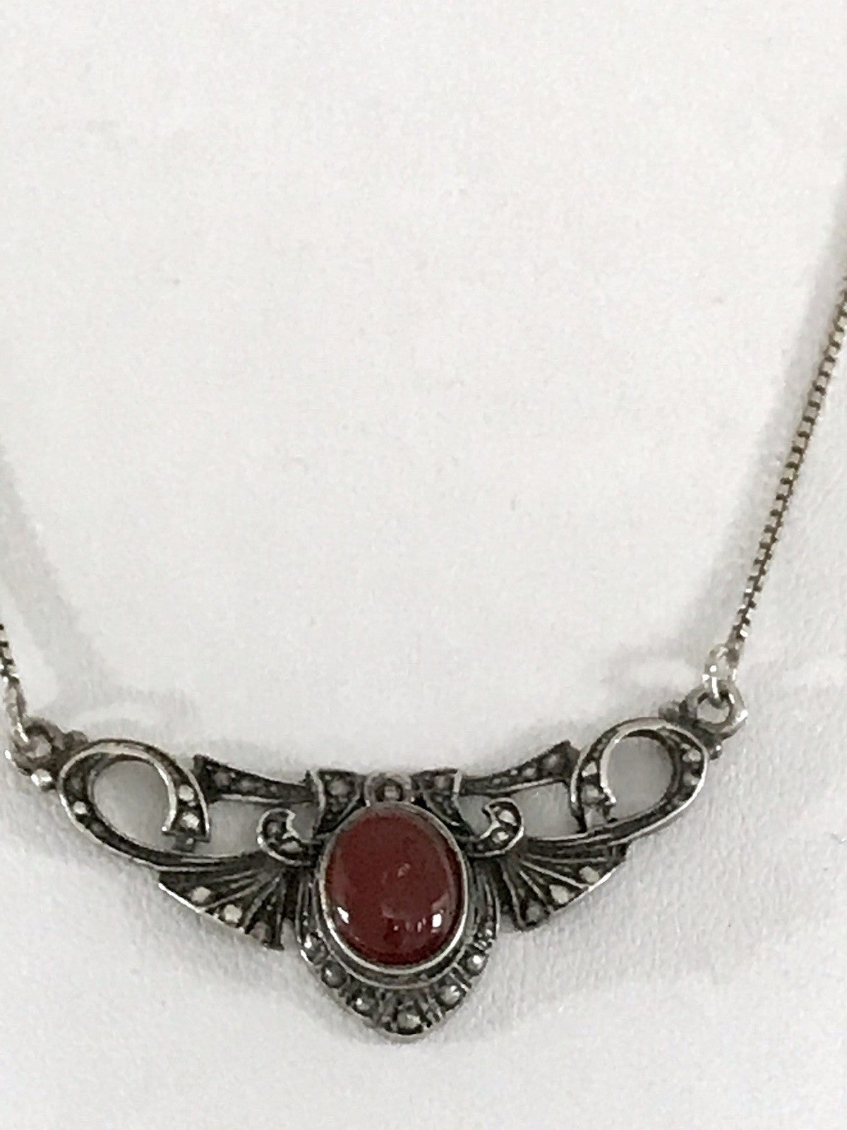 Antik Jugendstil Art Déco 925 Silber Collier Halskette Karneol Granulierungen