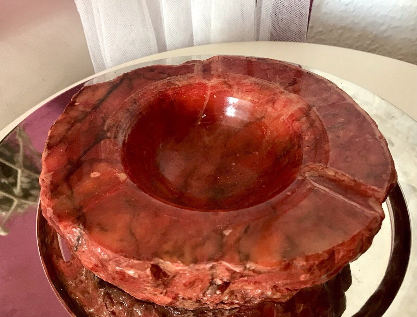 Vintage Aschenbecher Ascher roter Alabaster Romano Bianci 70er Design Klassiker