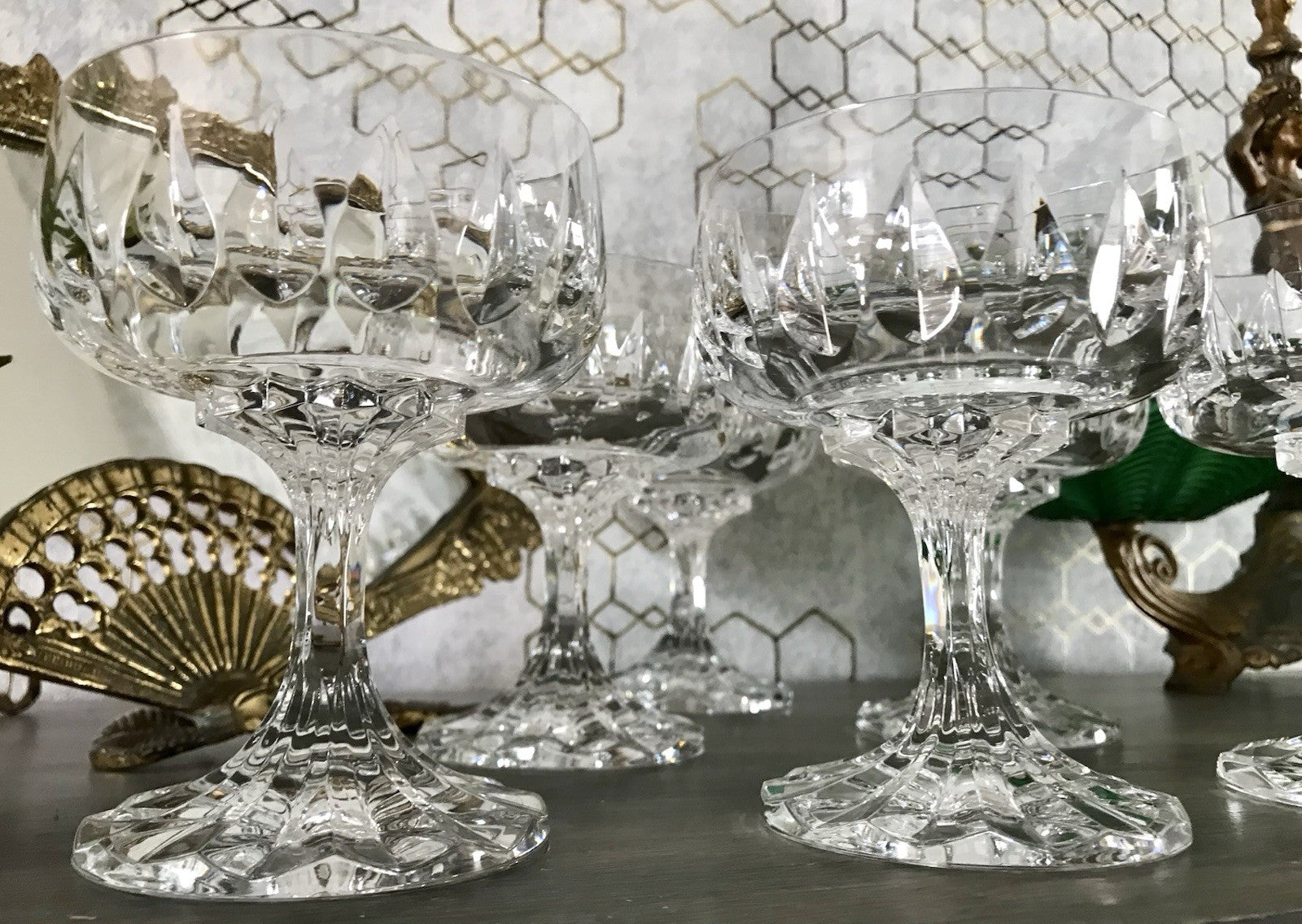 Vintage 6x Champagnerschalen Sektschalen Kristallglas Schliff Bleikristall
