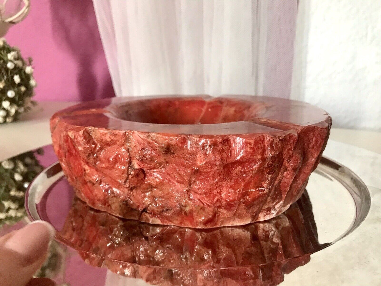 Vintage Aschenbecher Ascher roter Alabaster Romano Bianci 70er Design Klassiker