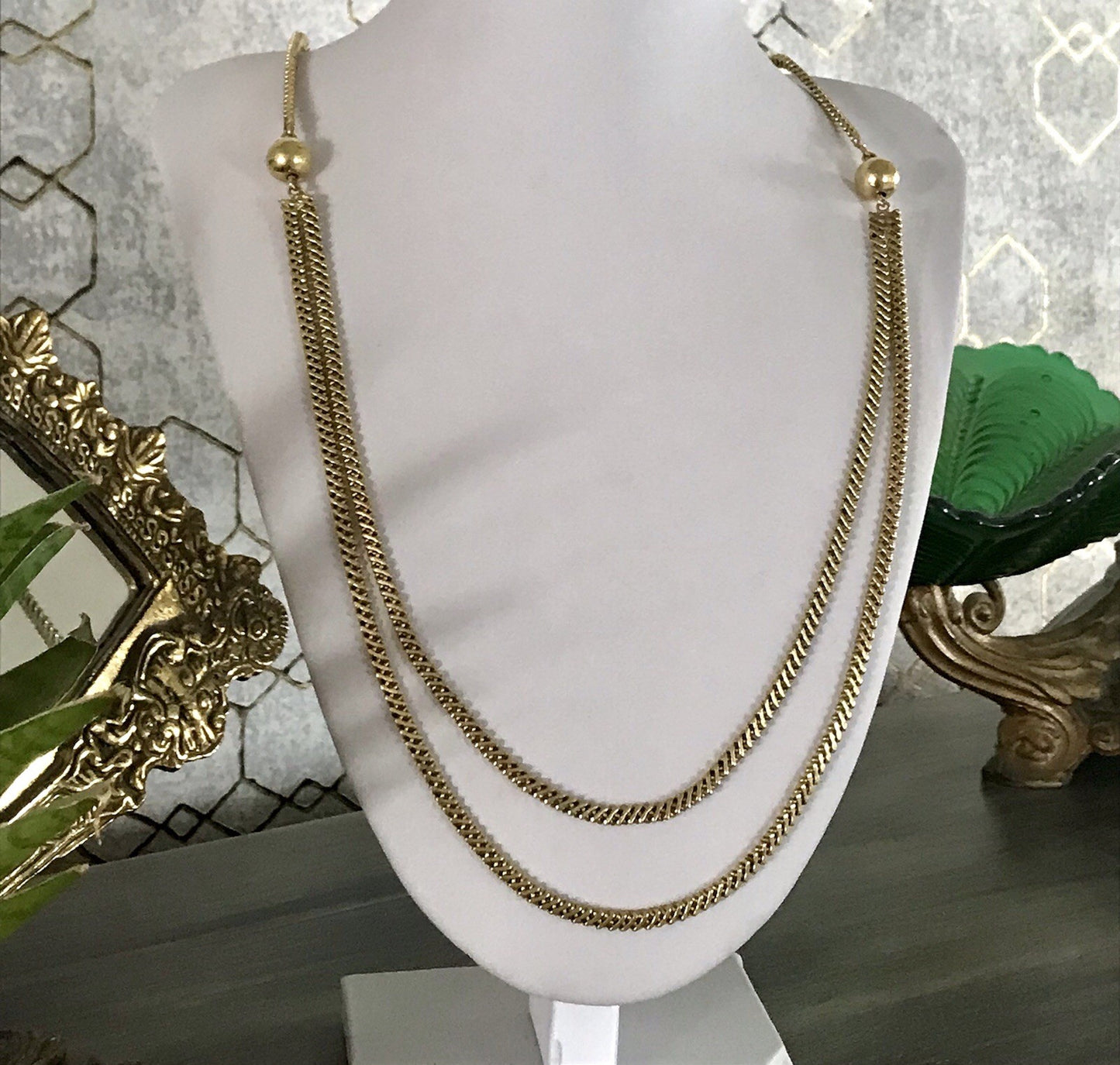 Vintage lange Halskette Amerik. Doublè gold Massiv Sehr SCHÖN Andreas Daub