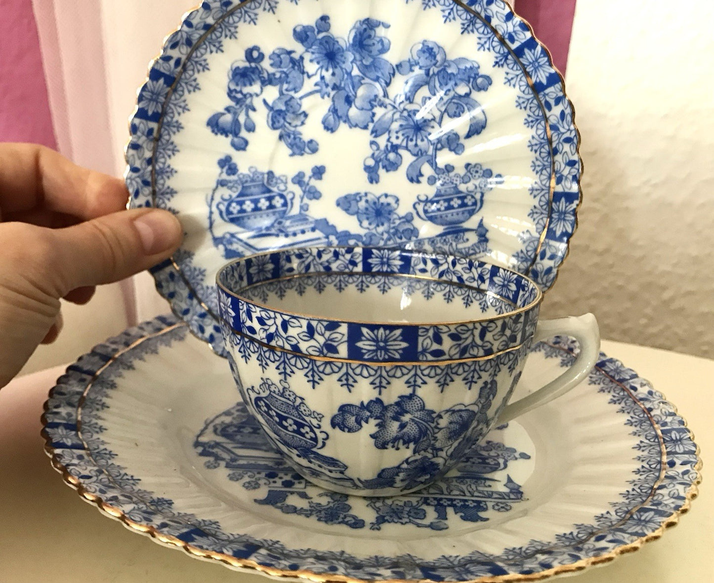 Antik Vintage Porzellan 1 Kaffee-Gedeck Sammeltasse Schön! China blau Tuppack&