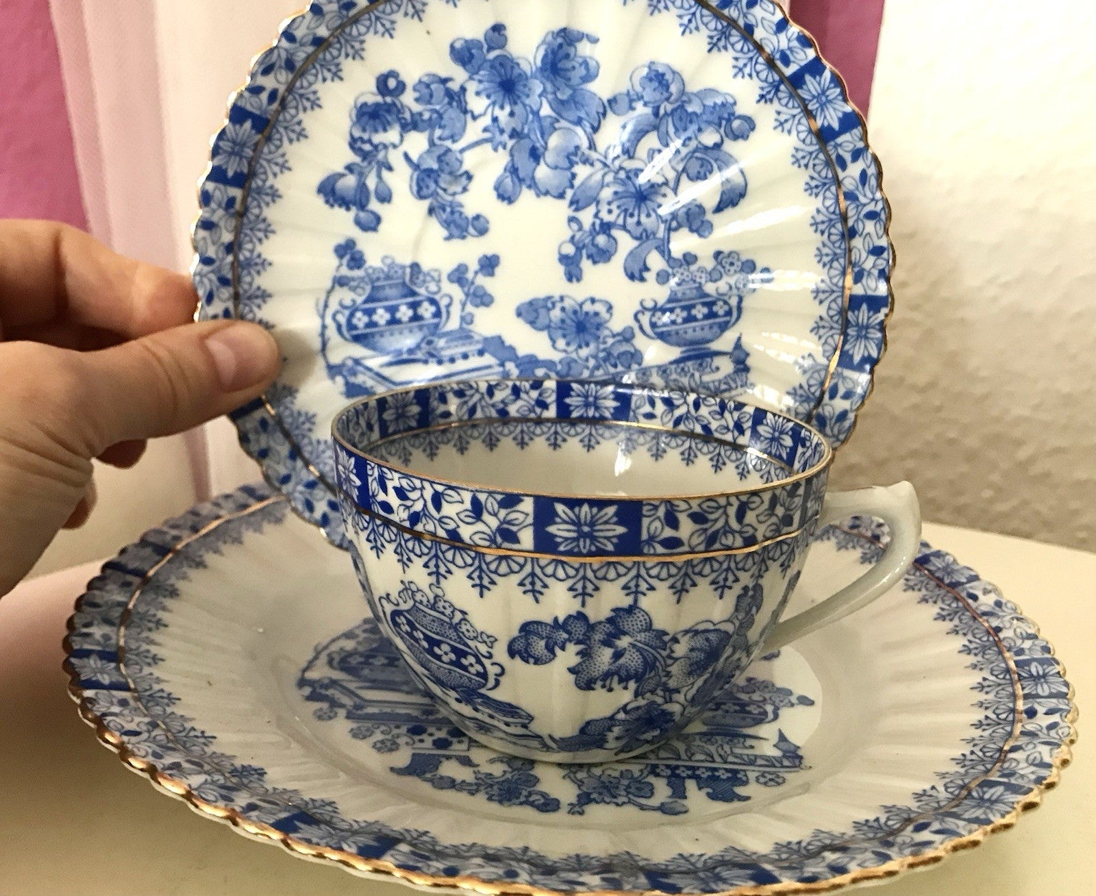 Antik Vintage Porzellan 1 Kaffee-Gedeck Sammeltasse Schön! China blau Tuppack&