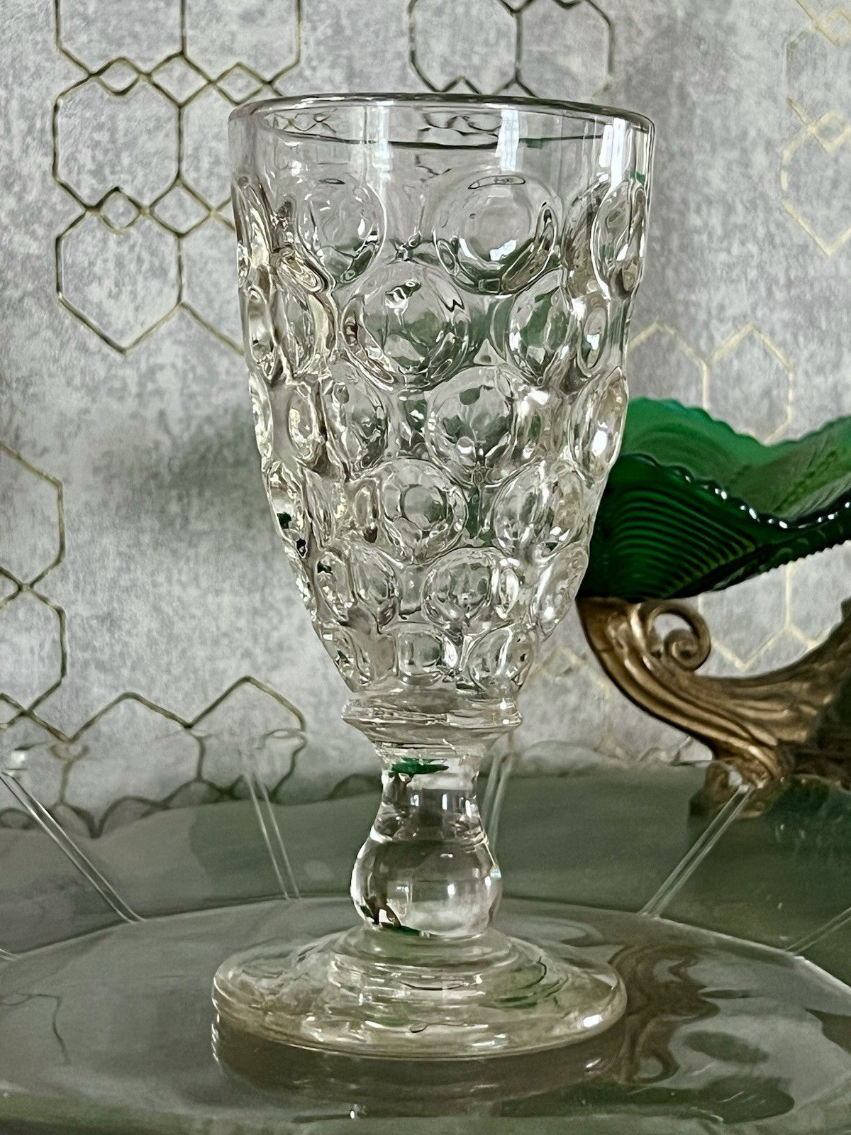 Antik  Biedermeier Tausendaugen Fußbecher Bierglas Ale Glas Abriss