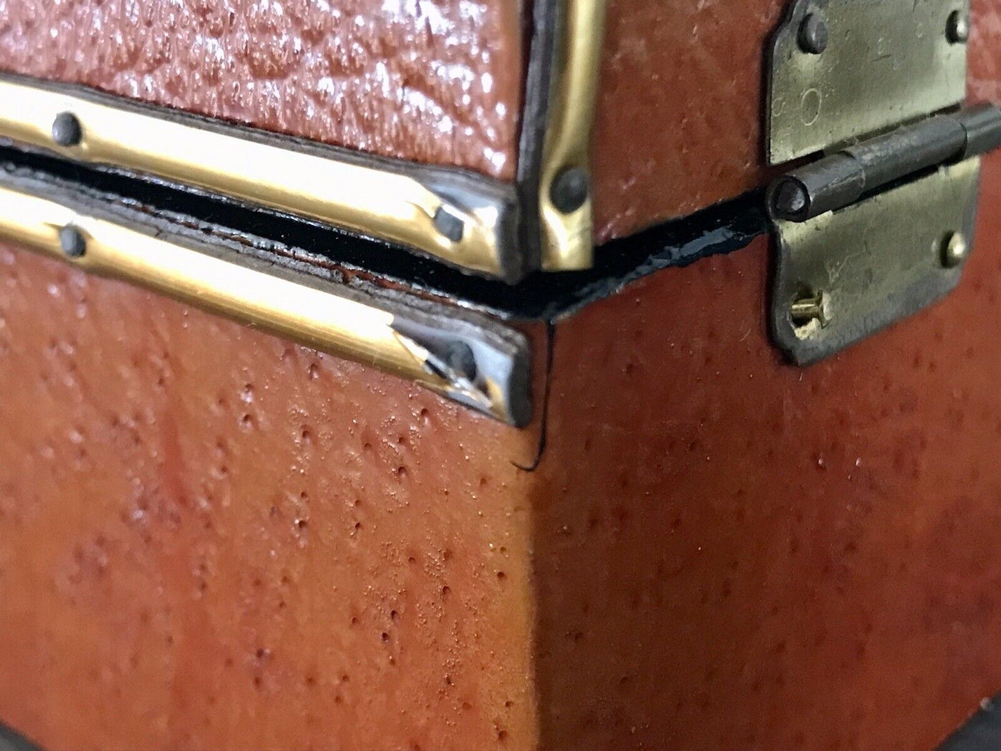 Vintage Schatulle Schmuckdose Dose Kästchen Leder bezogen Cognac