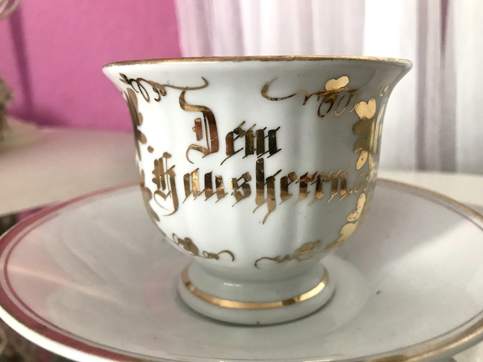 Antik Porzellan Andenken Becher Gedeck Sammeltasse Tasse „Dem Hausherrn“
