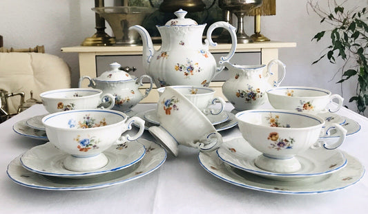 Antik spätes Art Déco Porzellan Kaffeeservice Stadtlengsfeld Rhön 1949-52