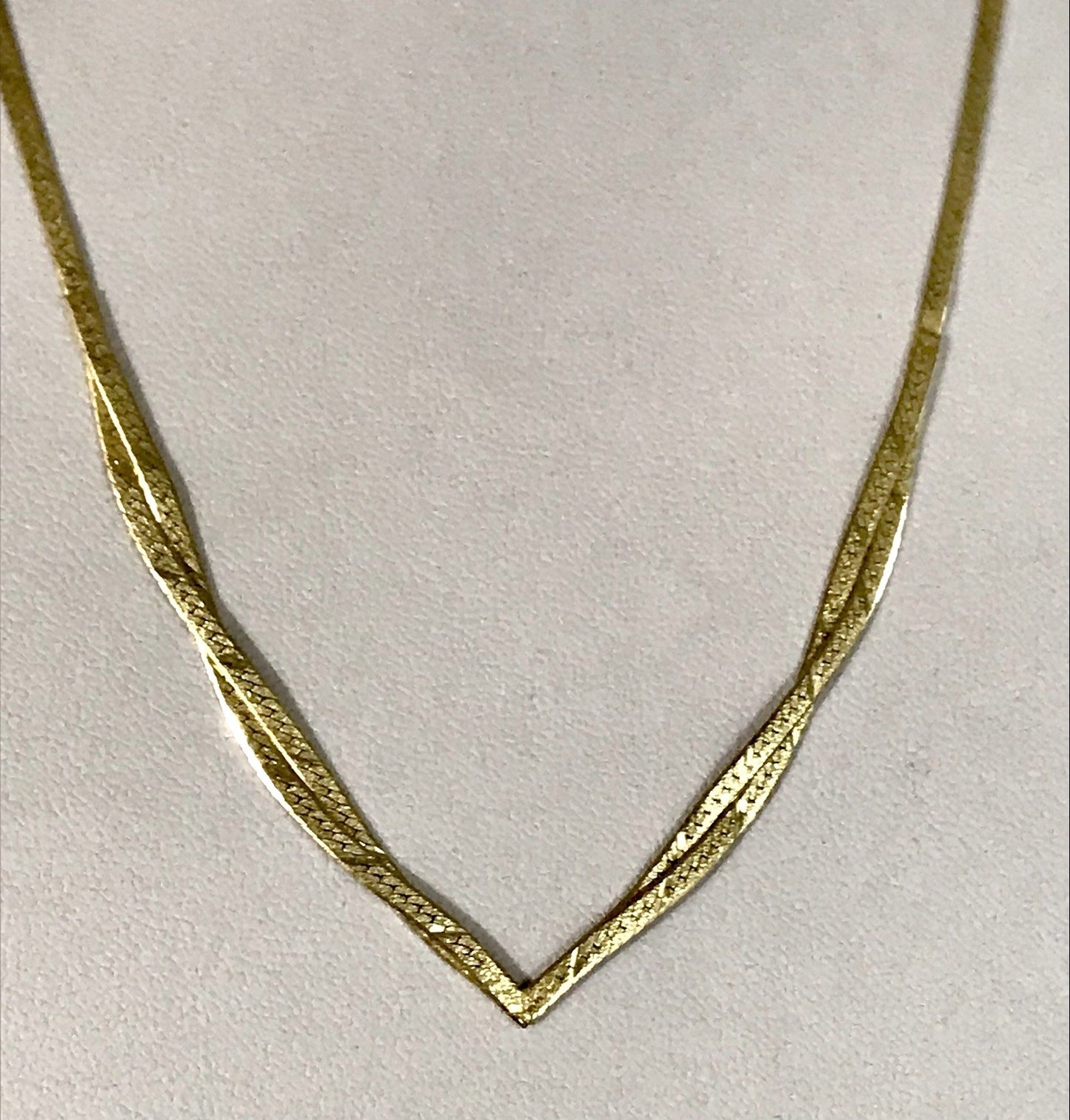 Alt Edel Vintage 925 Silber vergoldet Collier Halskette V-Form Schlangenmuster