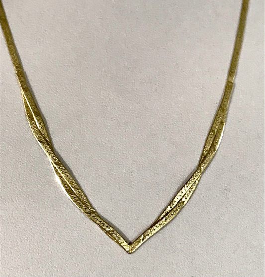 Alt Edel Vintage 925 Silber vergoldet Collier Halskette V-Form Schlangenmuster