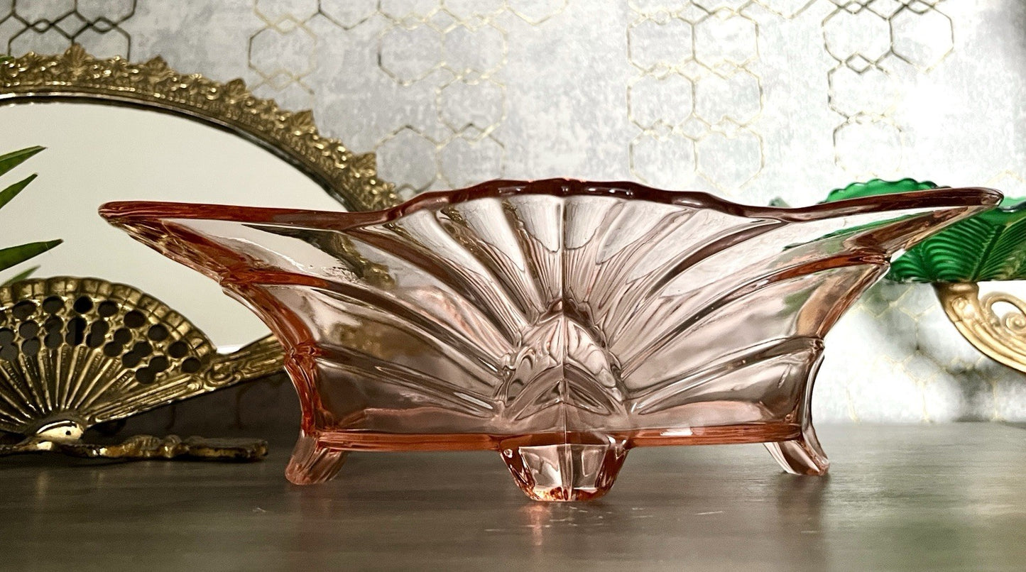 Antik Jardiniere Brockwitz Rosalin Rosa Art Déco Schale Pressglas Glasschale