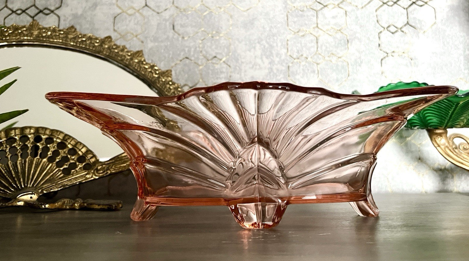 Antik Jardiniere Brockwitz Rosalin Rosa Art Déco Schale Pressglas Glasschale