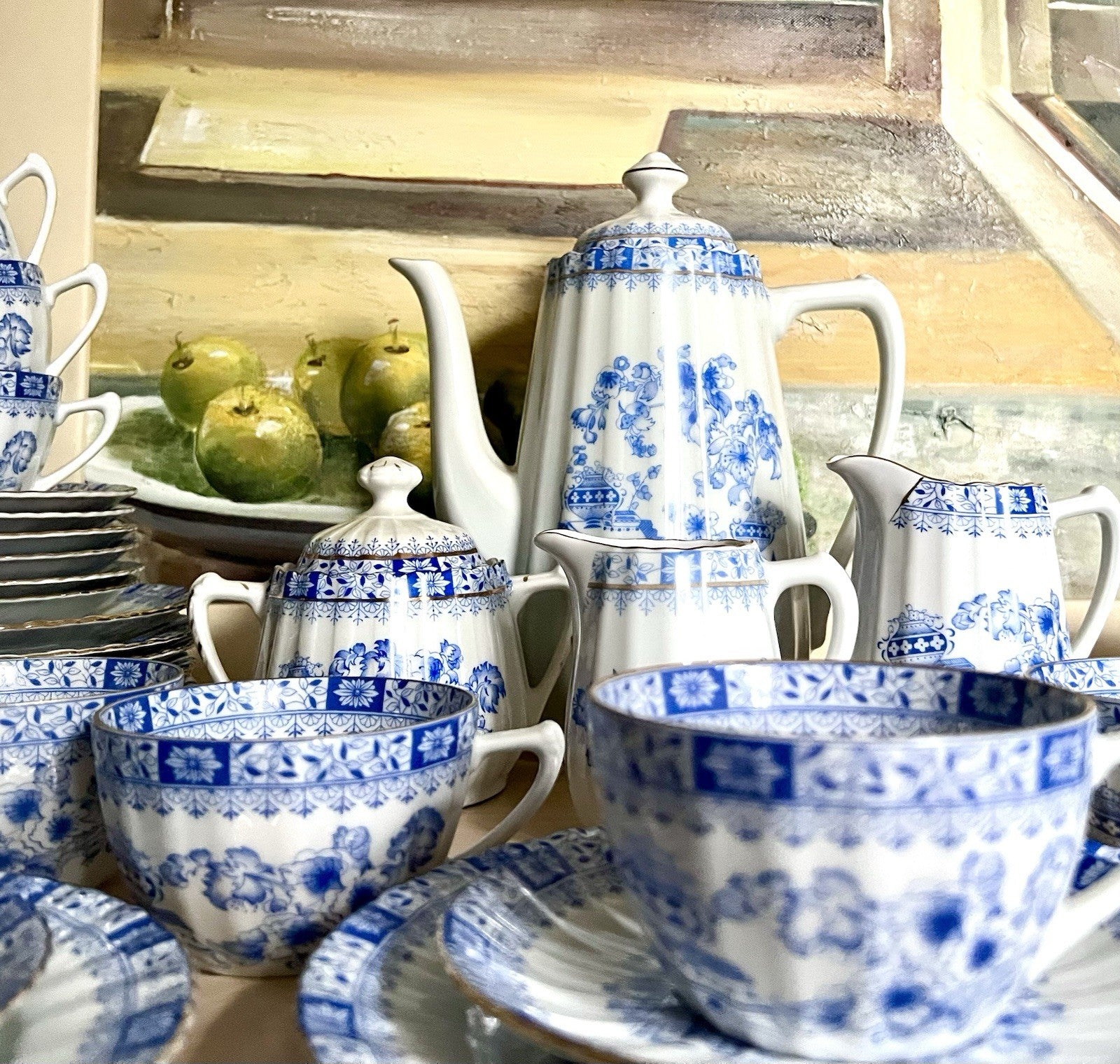 Edel Vintage Porzellan Kaffeeservice 12 Pers. Seltmann Weiden &andere China blau