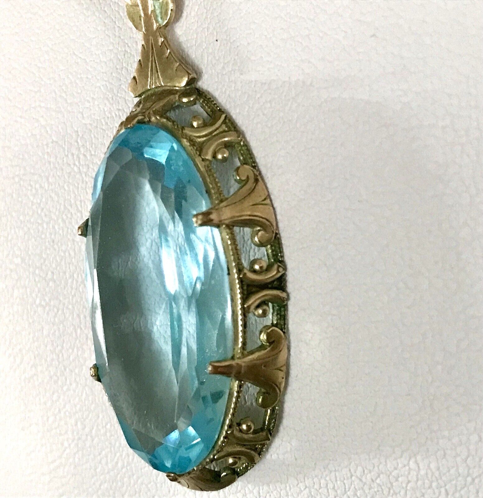 Antik Jugendstil Collier Halskette blauer Stein Anhänger Amerik. Doublè  A. Daub