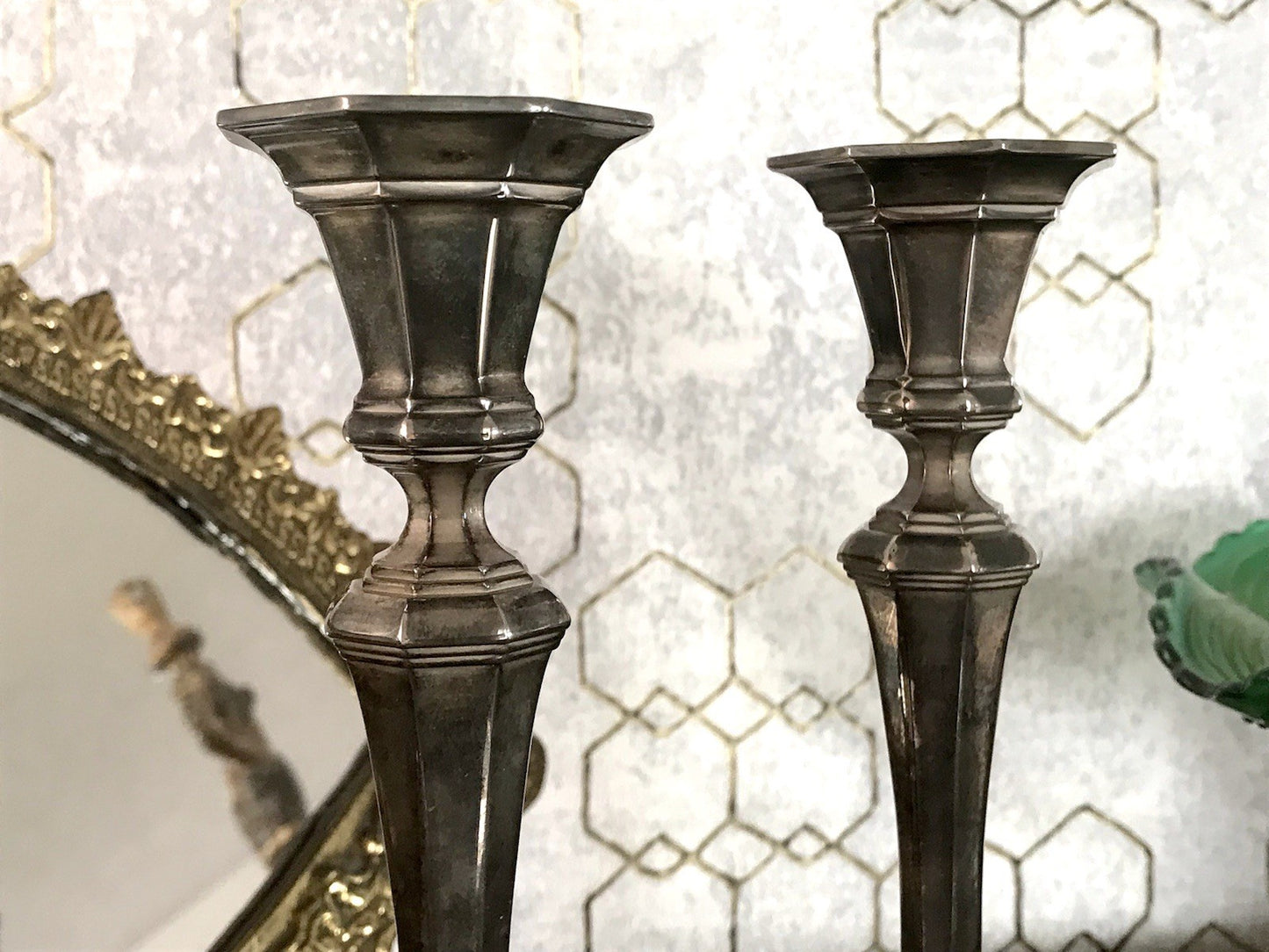 Antik 2 Kerzenleuchter Kerzenständer Art Déco Leuchter versilbert