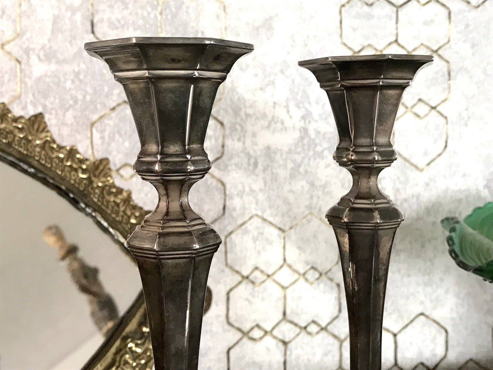Antik 2 Kerzenleuchter Kerzenständer Art Déco Leuchter versilbert