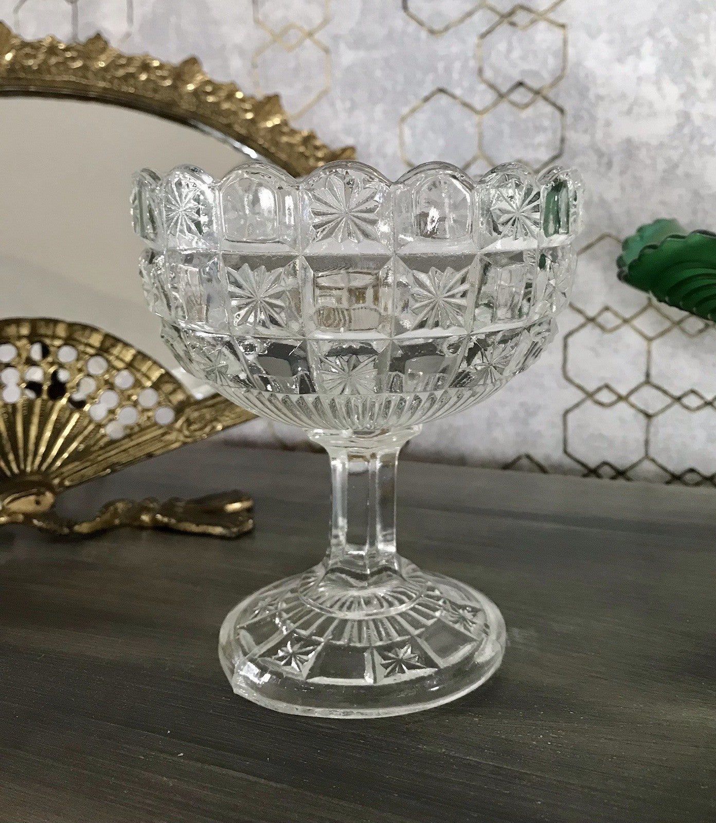 Antik Jugendstil Art Déco Pressglas Glas Fußschale Schale Zuckerschale