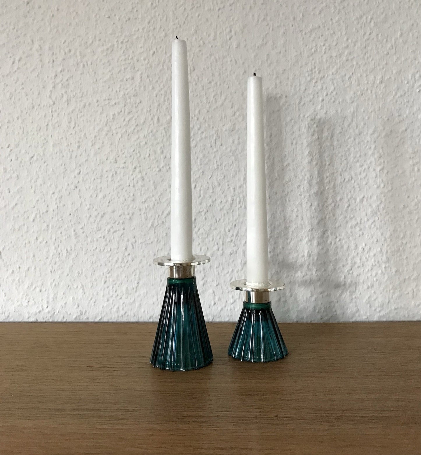 Vintage alt WMF 2 Leuchter Glas türkis versilbert Wagenfeld Ära
