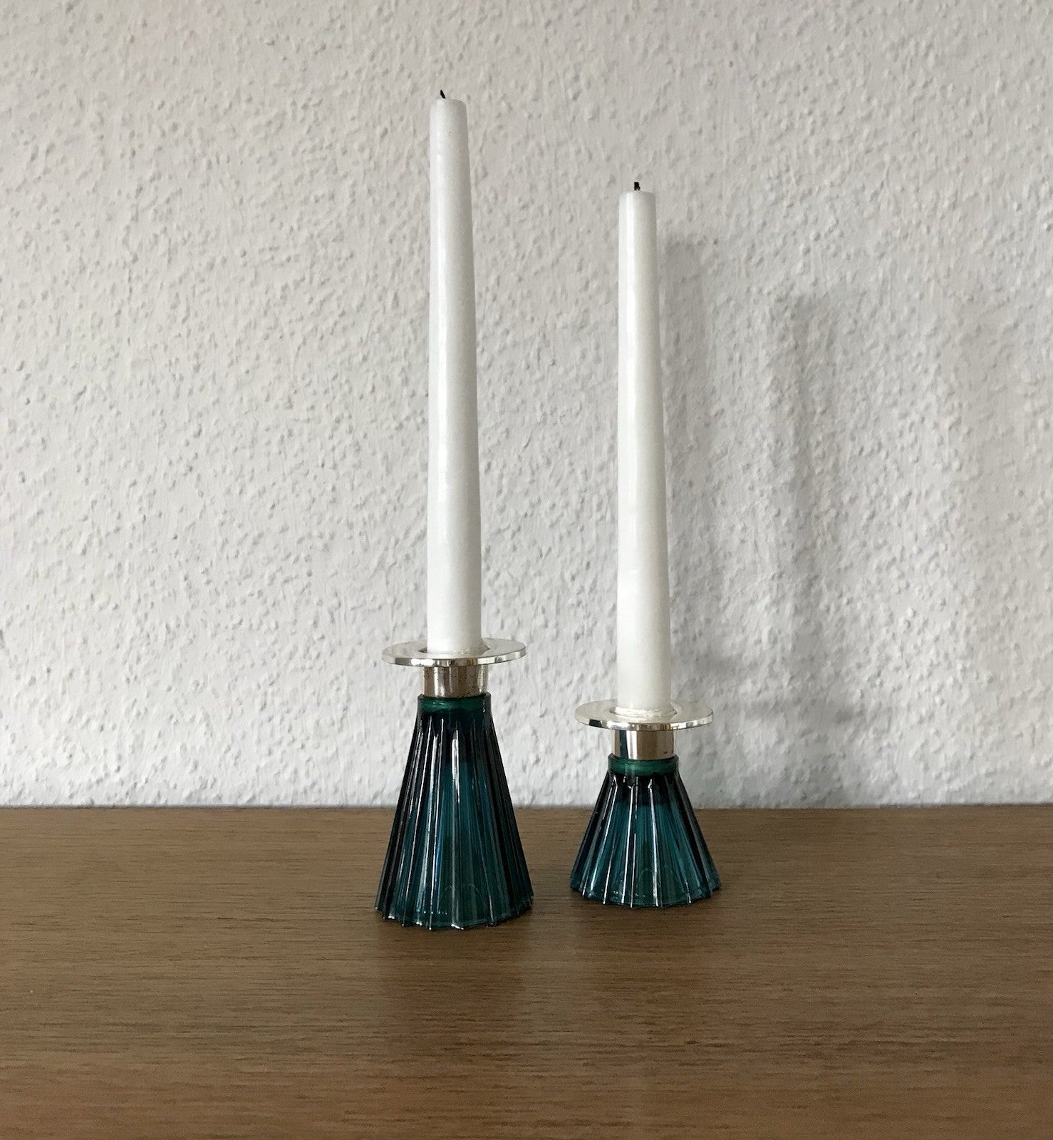 Vintage alt WMF 2 Leuchter Glas türkis versilbert Wagenfeld Ära