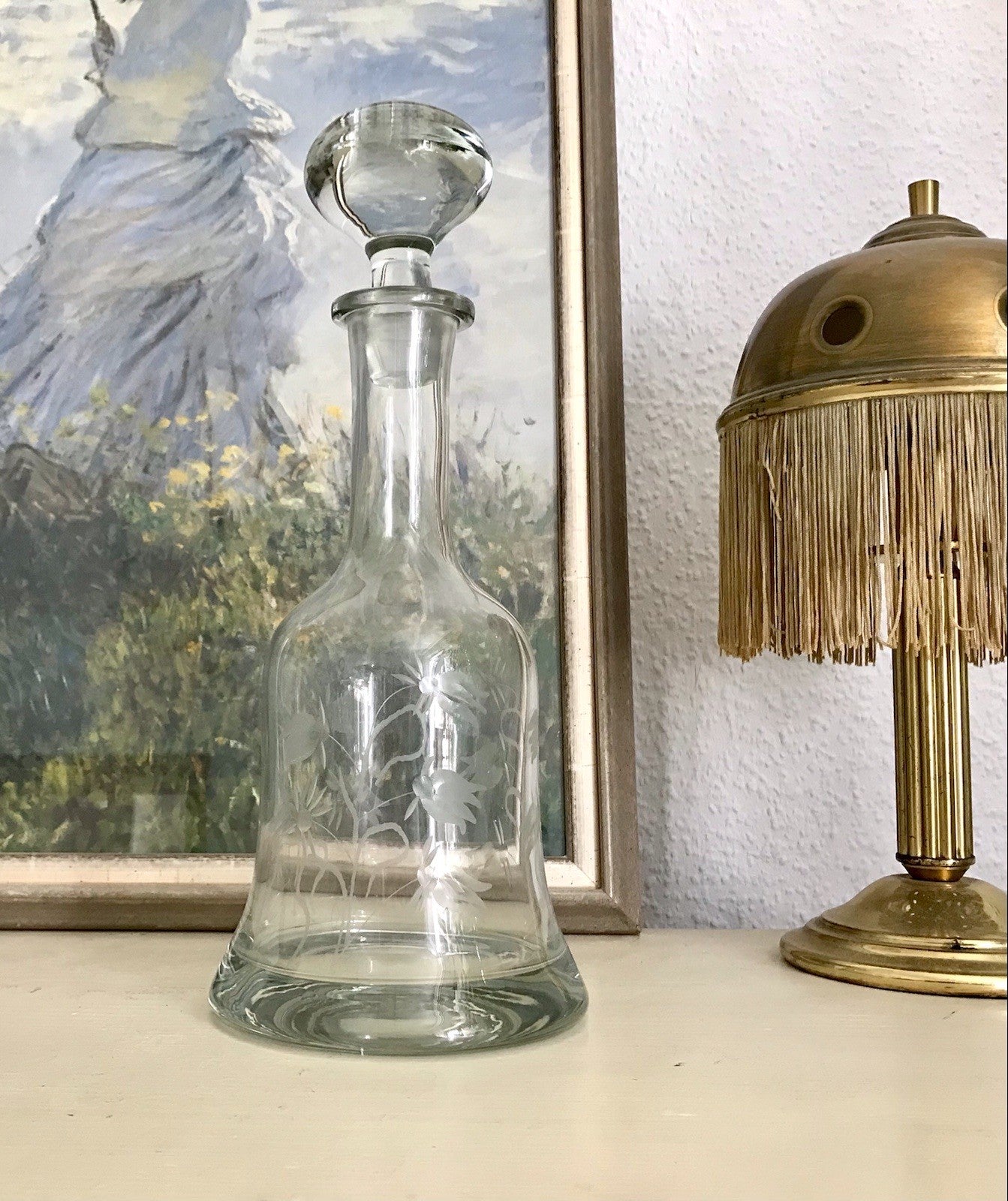 Vintage groß Glaskaraffe Karaffe Zier- Schliff Glas Bleikristall? Kristallglas