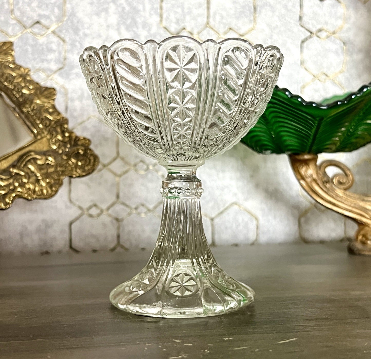 Antik Jugendstil Art Déco Pressglas Glas Fußschale Schale Zuckerschale