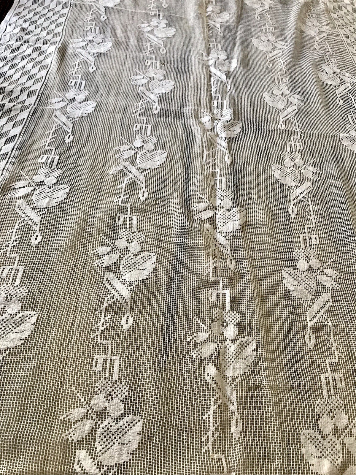 Antik Art Déco Fenster Gardine Vorhang Baumwolle Filetspitze weiß Spitze