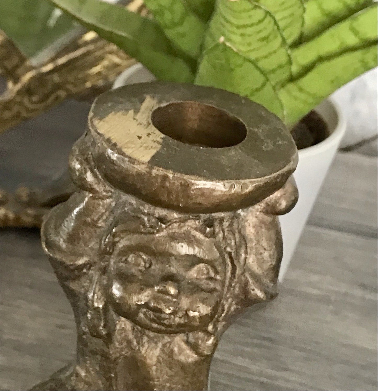 Vintage Bronze Leuchter Kerzenständer Figur Kind Skulptur Limpke Mädchen Schale