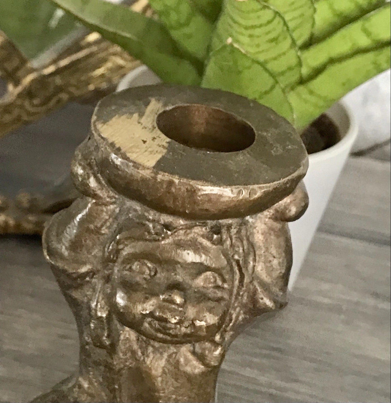 Vintage Bronze Leuchter Kerzenständer Figur Kind Skulptur Limpke Mädchen Schale