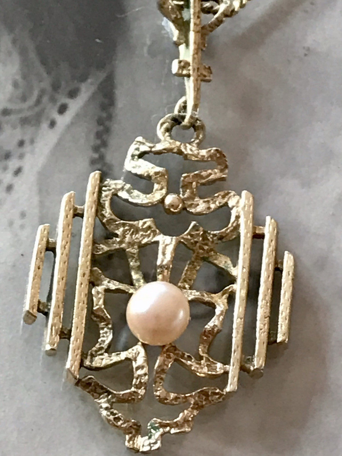 Vintage Designer Anhänger Perle Amerik. Doublè vergoldet Brutalismus MCM TeKa
