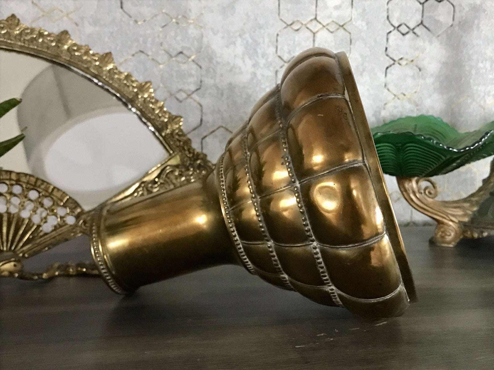 Antik WMF Straußenmarke Jugendstil Art Déco Messing Vase Relief