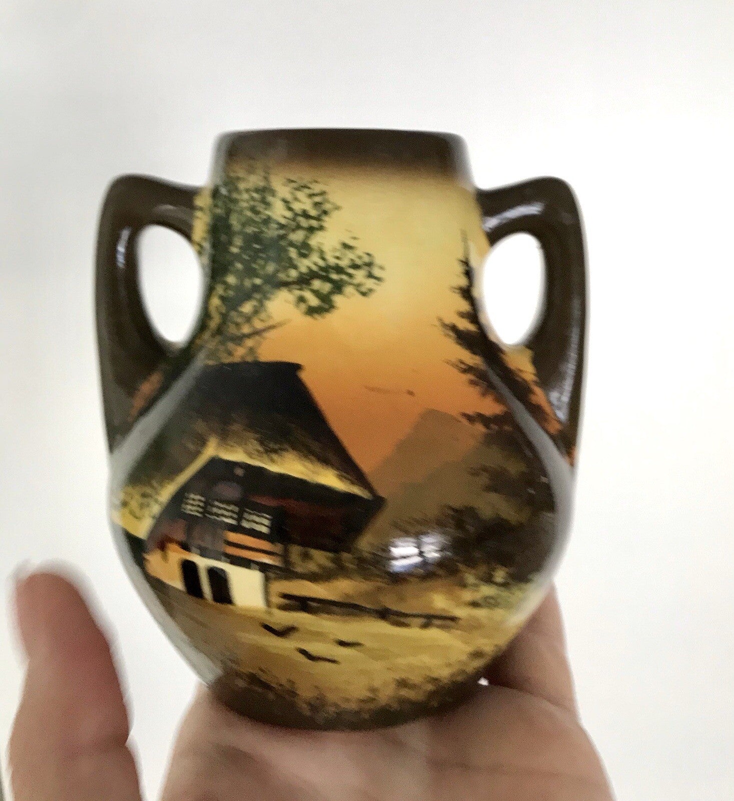 Antik  Keramik Majolika Schramberg  Vase Väschen handbemalt